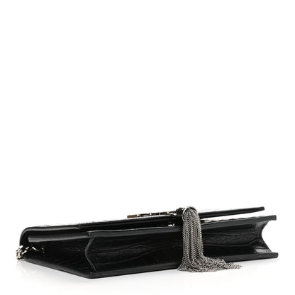 Saint Laurent Calfskin Crocodile Embossed Kate Monogram Tassel Chain Wallet Black 4 of 11