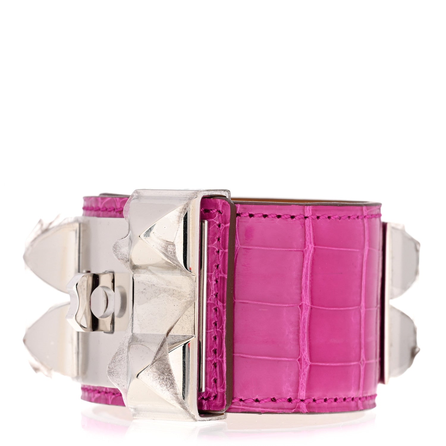 Hermes Shiny Alligator Collier de Chien CDC Bracelet T2 Rose Scheherazade 3 of 7
