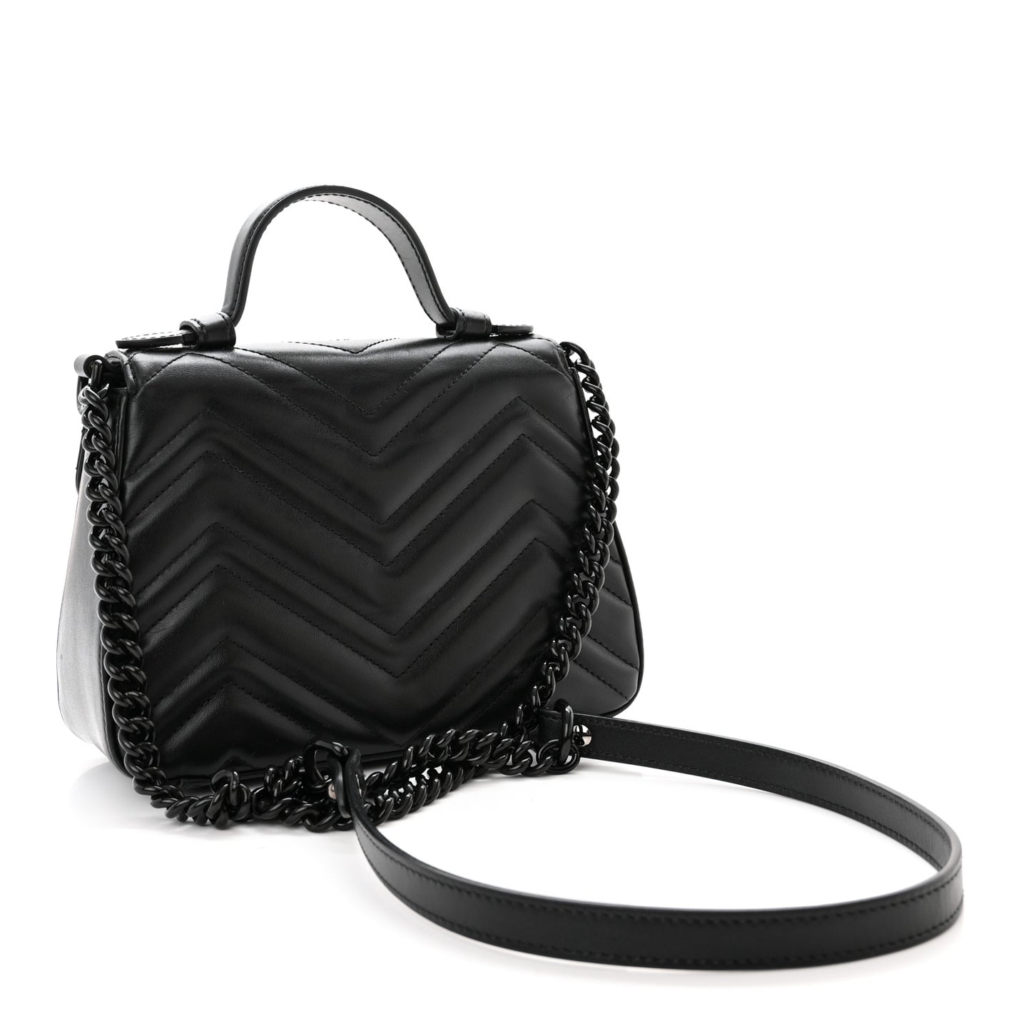 Calfskin Matelasse Monochrome Mini GG Marmont Top Handle Shoulder Bag Black