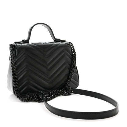 Gucci Calfskin Matelasse Monochrome Mini GG Marmont Top Handle Shoulder Bag Black 3 of 14