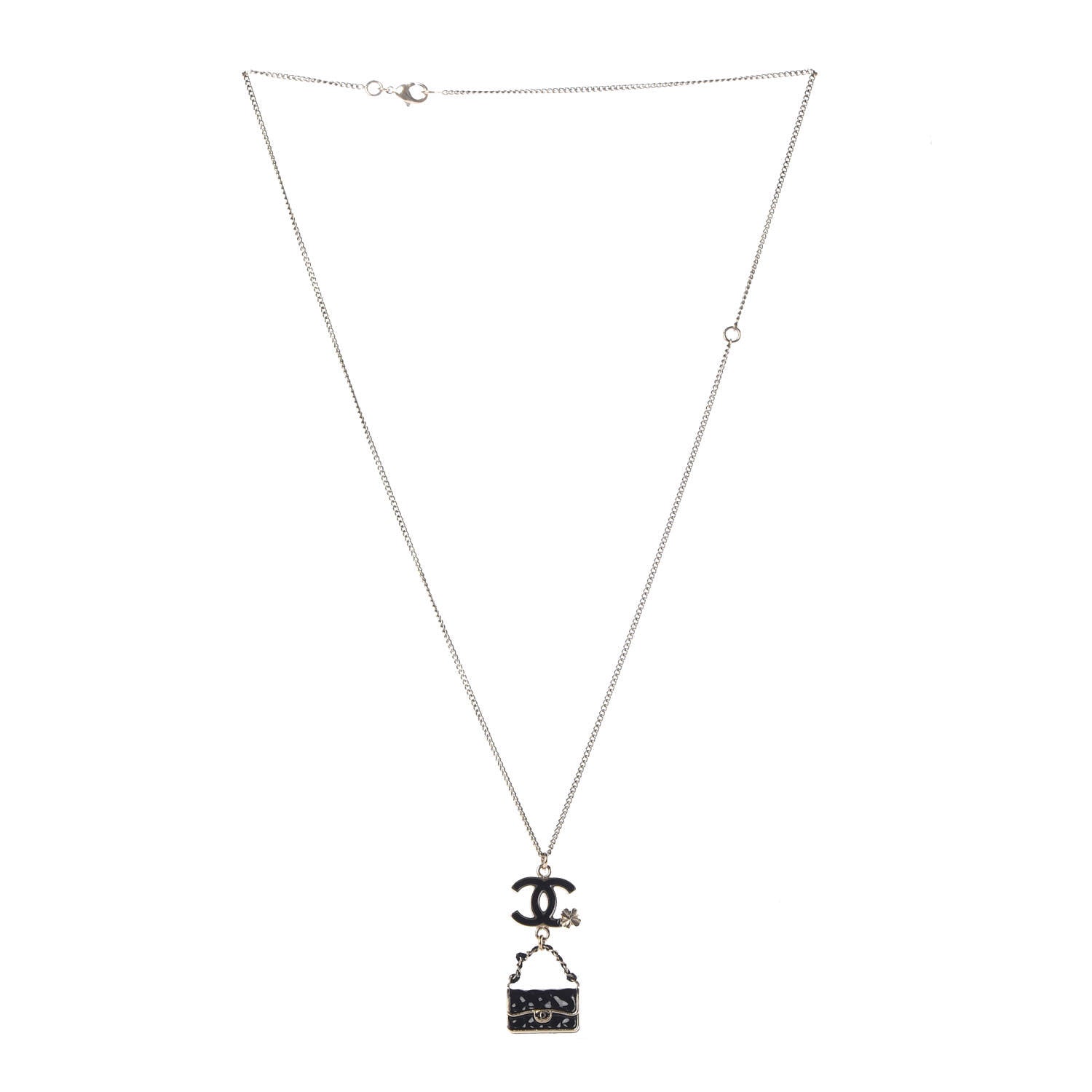 Chanel Enamel Charming Chic Classic Flap CC Charm Necklace Black 3 of 5