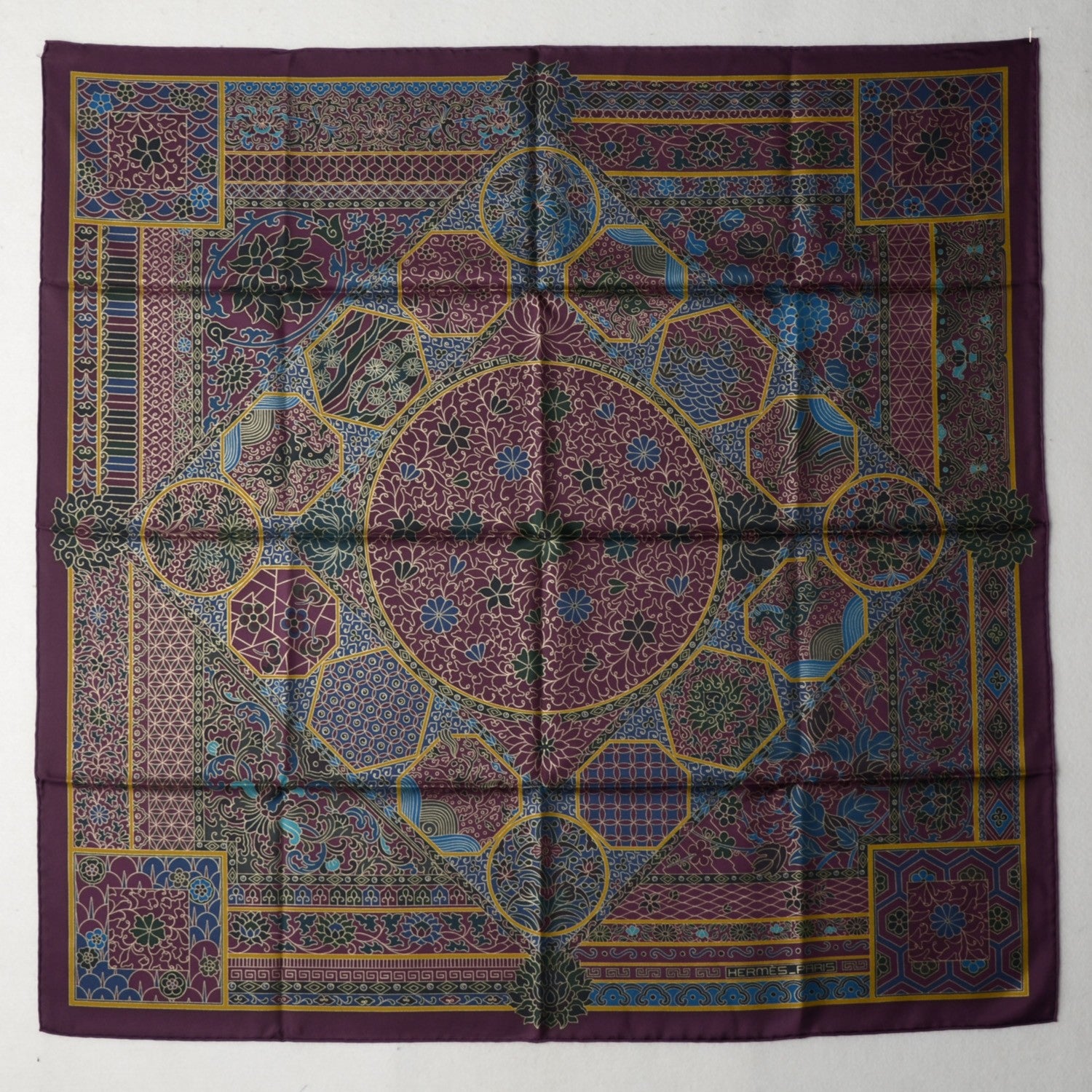 Hermes Silk Collections Imperiales Scarf 90 Aubergine Vert Bleu 2 of 7