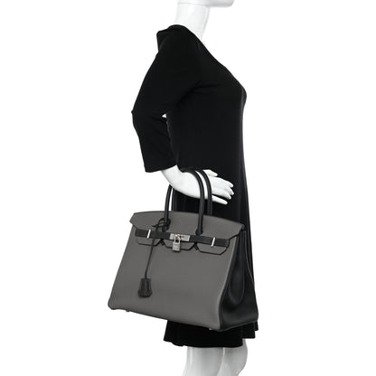 Hermes Togo Bi-Color Horseshoe Birkin 35 Etain Black 2 of 16