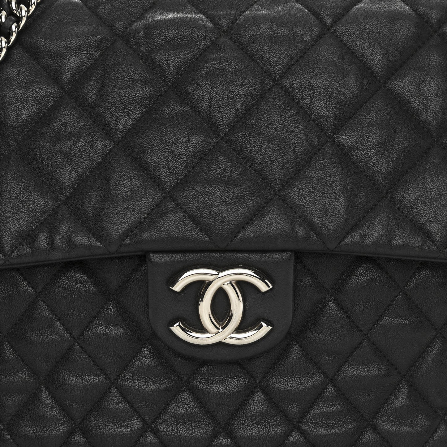 Washed Lambskin Quilted Maxi Chain Around Flap Black