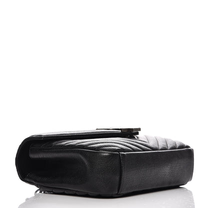 Saint Laurent Sheepskin Matelasse Chevron Monogram Medium College Bag Black 4 of 9