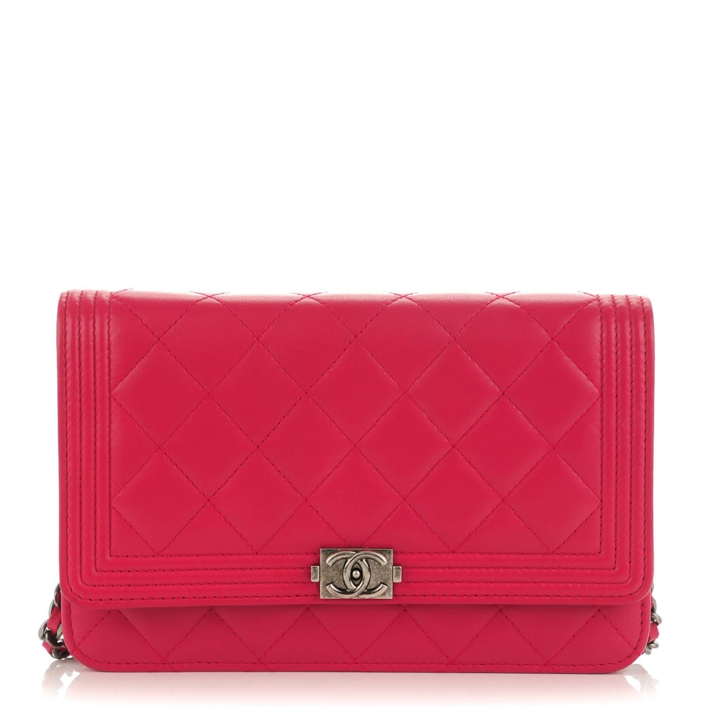 Lambskin Quilted Boy Wallet On Chain WOC Dark Pink
