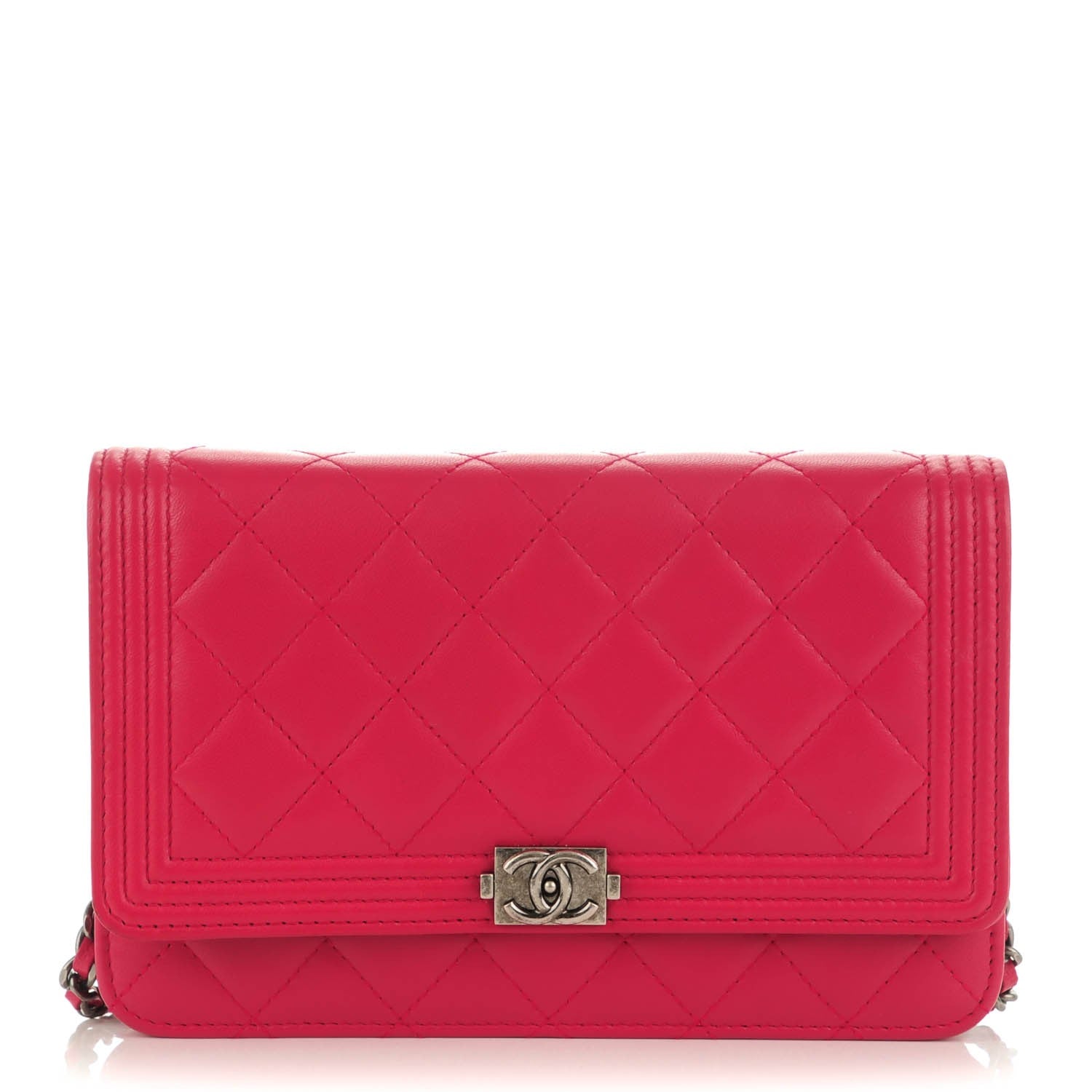 Chanel Lambskin Quilted Boy Wallet On Chain WOC Dark Pink 1 of 8