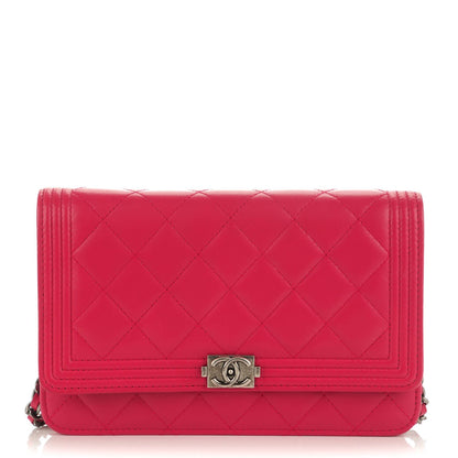 Chanel Lambskin Quilted Boy Wallet On Chain WOC Dark Pink 1 of 8
