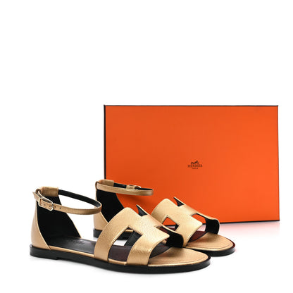 Hermes Metallic Chevre Chamkilight Santorini Sandals 37 Dore 10 of 10