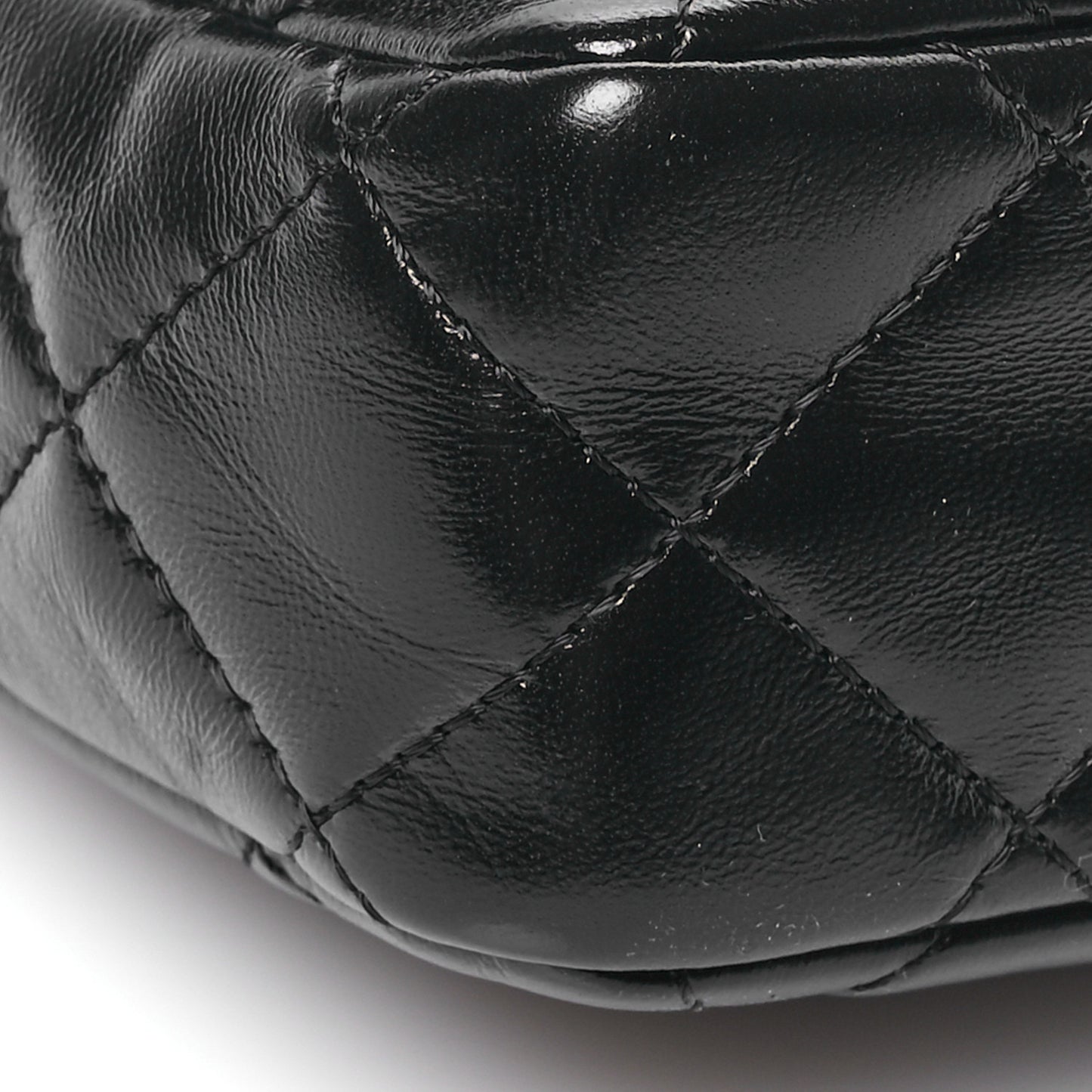 Shiny Lambskin Quilted Golden Links Top Handle Flap Black