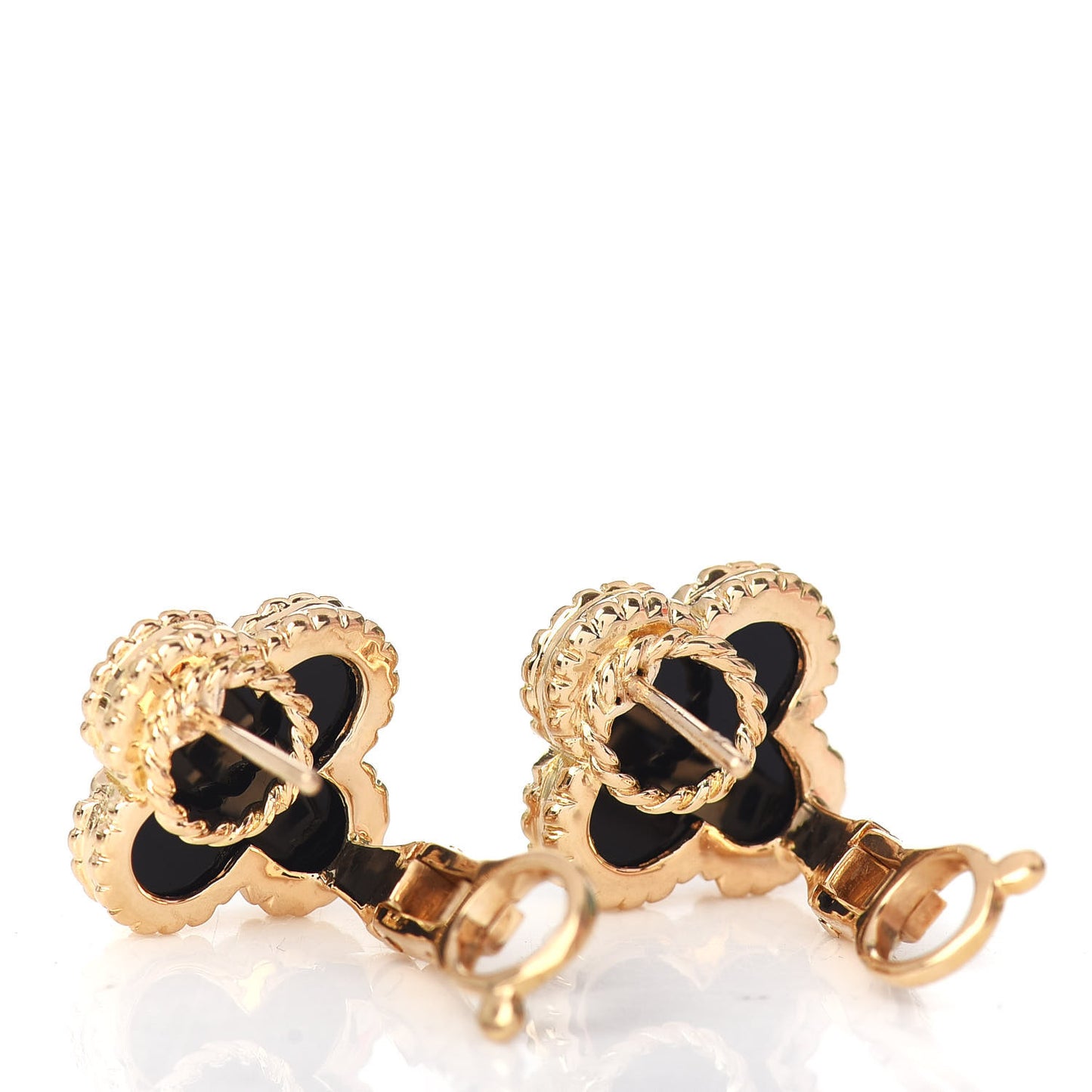 18K Yellow Gold Black Onyx Vintage Alhambra Earrings