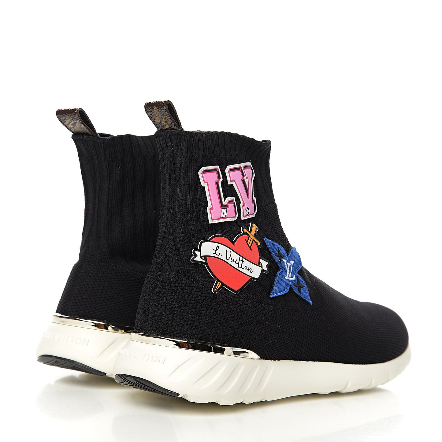 Stretch Fabric LV Black Heart Sock Sneaker 39 Black