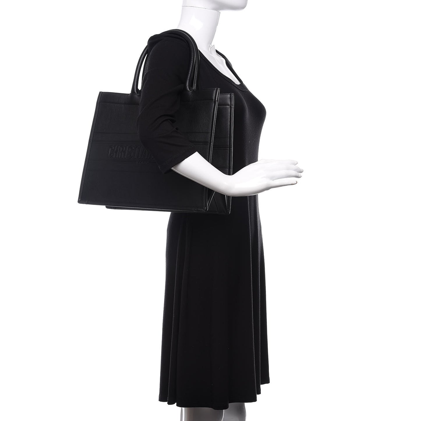 Calfskin Embossed Medium Book Tote Black