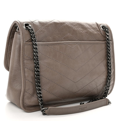 Saint Laurent Crinkled Calfskin Matelasse Monogram Medium Niki Chain Satchel Fog 3 of 9