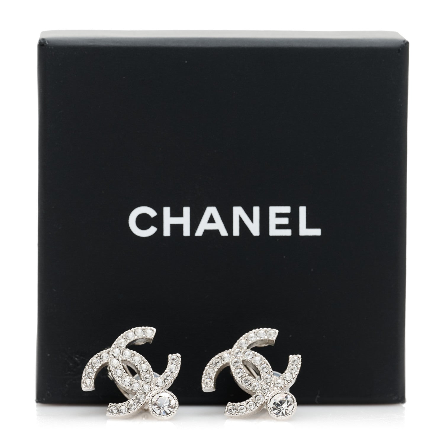 Chanel Crystal CC Earrings Silver 5 of 5