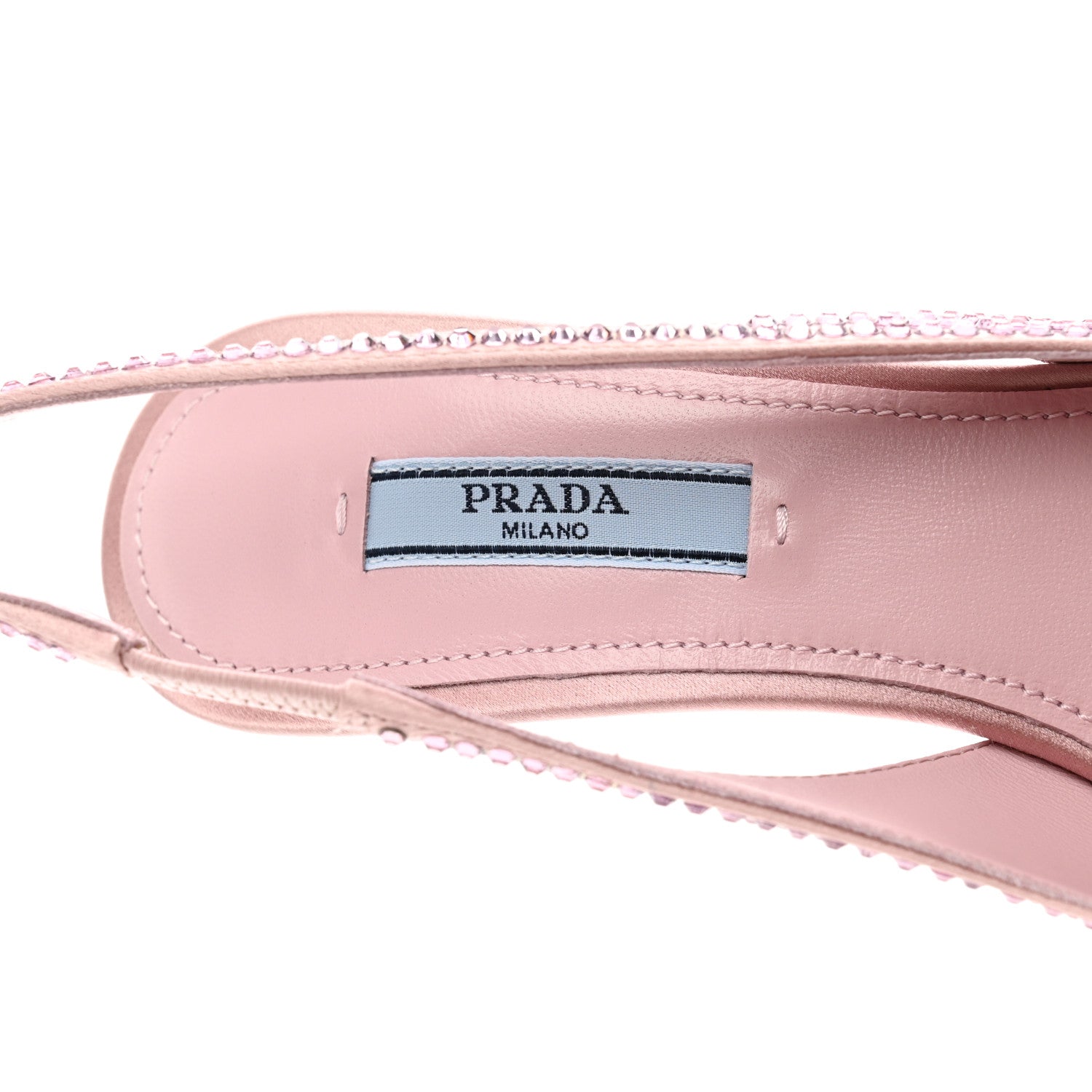 Prada Satin Crystal Triangle Logo 85mm Slingback Pumps 35 Alabastro 7 of 8