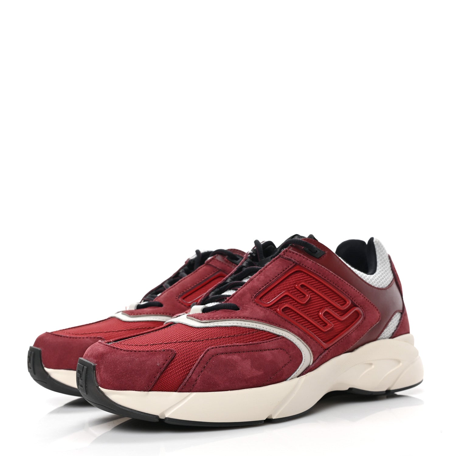 Fendi Nubuck Mesh Vitello FF Mens Faster Sneakers 10 Burgundy Barolo 3 of 7