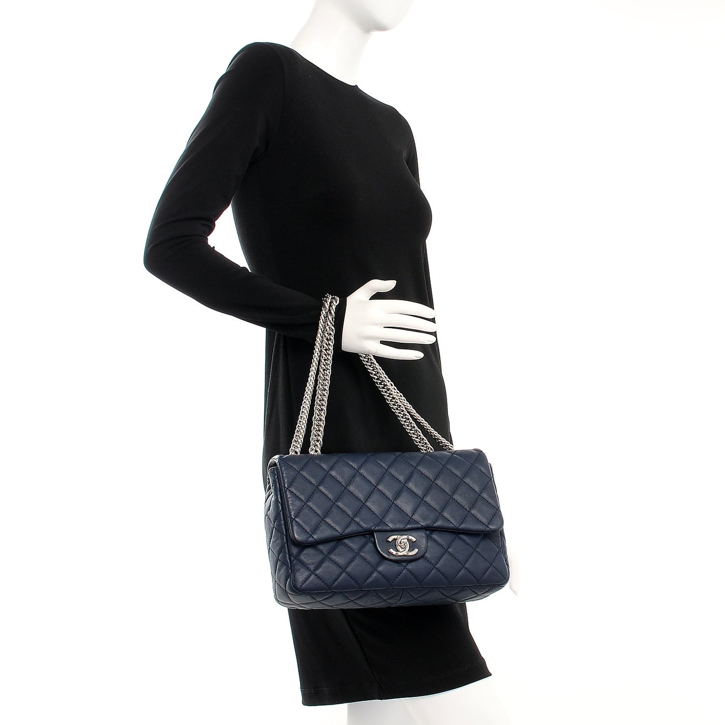 Washed Lambskin Quilted Jumbo Single Flap Bijoux Chain Navy