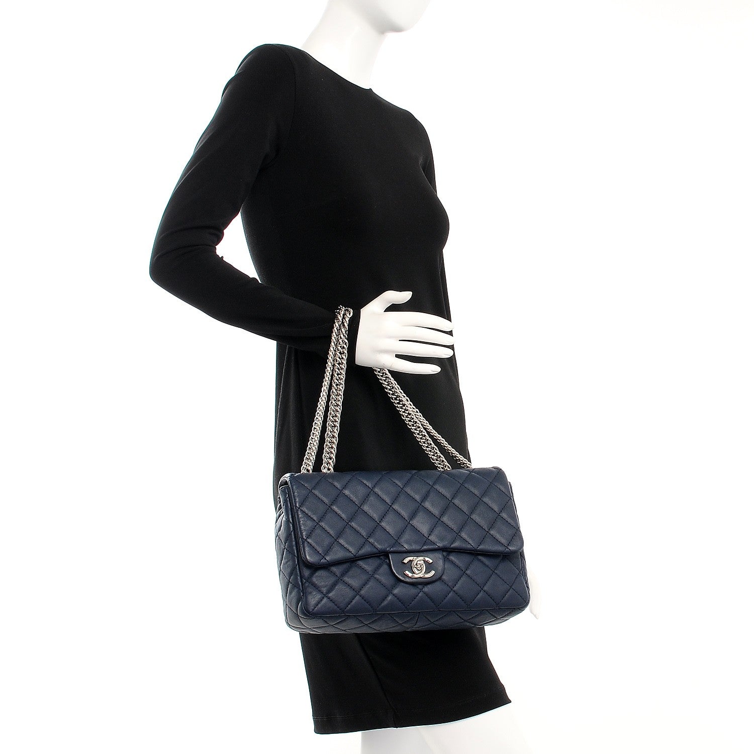 Chanel Washed Lambskin Quilted Jumbo Single Flap Bijoux Chain Navy 2 of 7