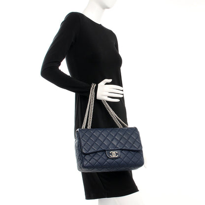 Chanel Washed Lambskin Quilted Jumbo Single Flap Bijoux Chain Navy 2 of 7