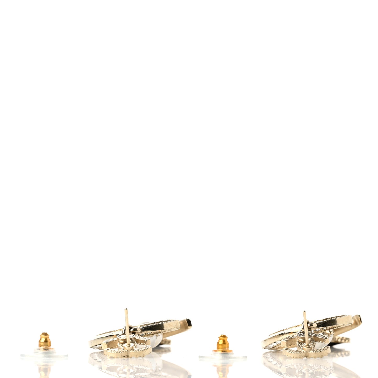 Metal Glass Crystal CC Cat Moon Earrings Gold