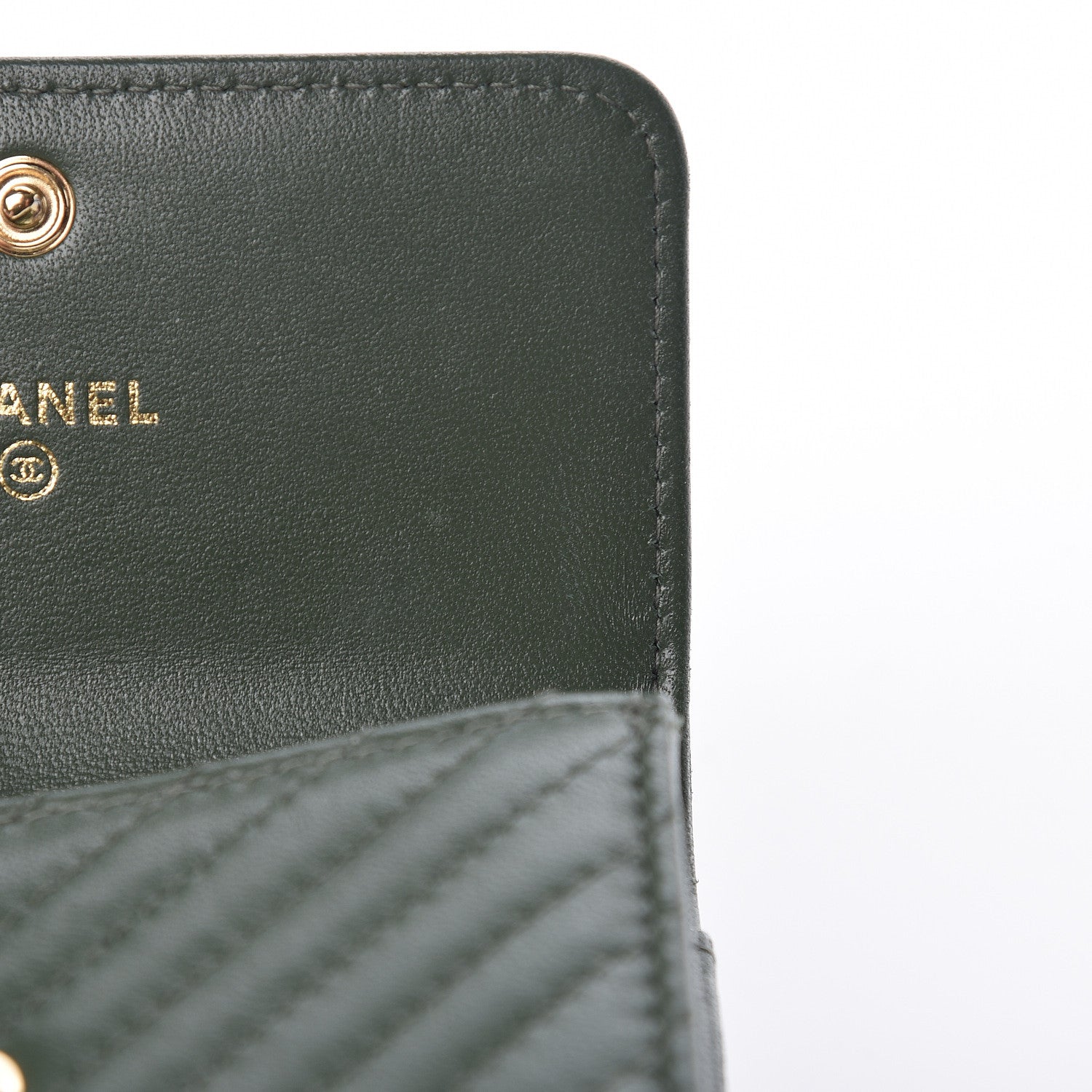 Chanel Lambskin Chevron Quilted Boy Card Holder Wallet Dark Green 8 of 9