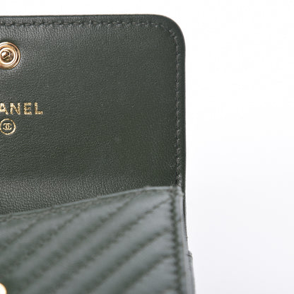Chanel Lambskin Chevron Quilted Boy Card Holder Wallet Dark Green 8 of 9