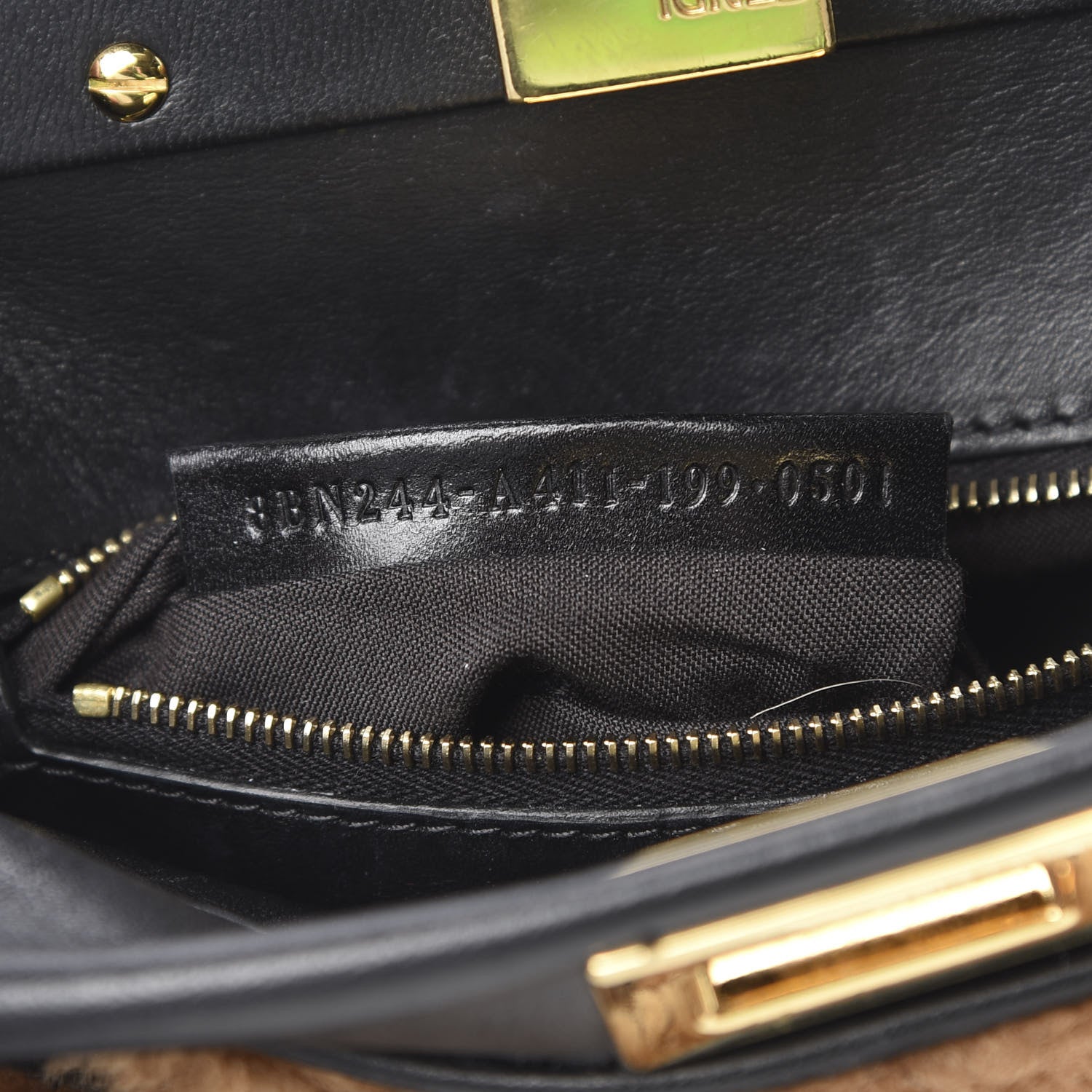 Fendi Shearling Nappa Macro FF 1974 Mini Peekaboo Iconic Satchel Tobacco Black 10 of 14