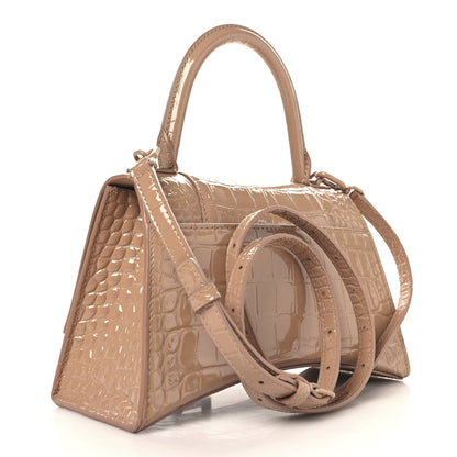 Balenciaga Shiny Calfskin Monochrome Crocodile Embossed Small Hourglass Top Handle Bag Nude Beige 3 of 9
