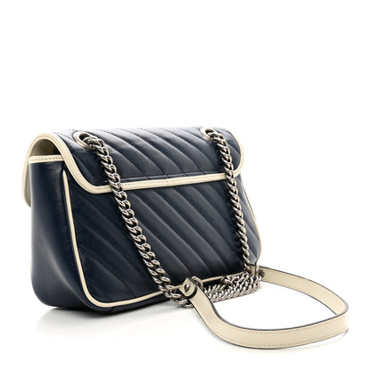 Gucci Vintage Effect Calfskin Matelasse Diagonal Small Torchon GG Marmont Shoulder Bag Blue Agata Mystic White 3 of 10