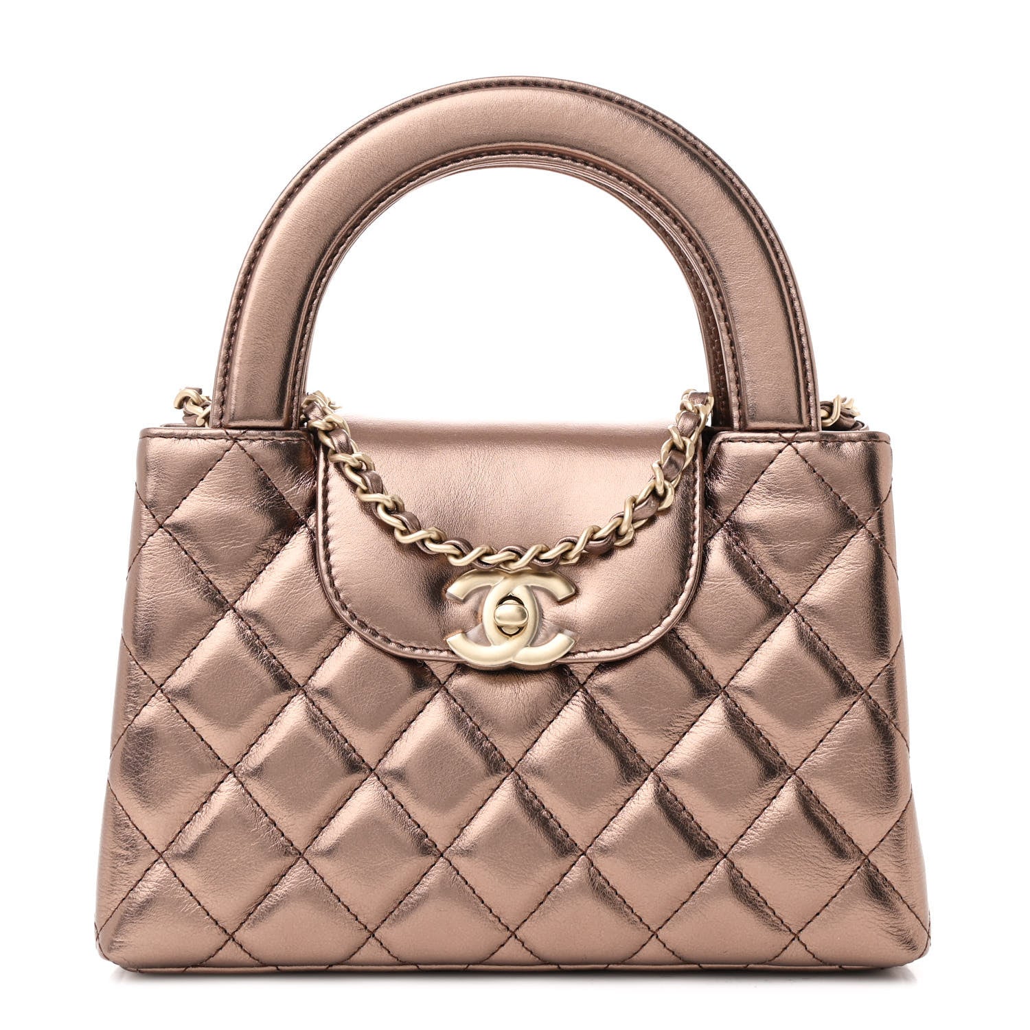 Chanel Metallic Aged Calfskin Quilted Nano Kelly Shopper Light Brown 1 of 11