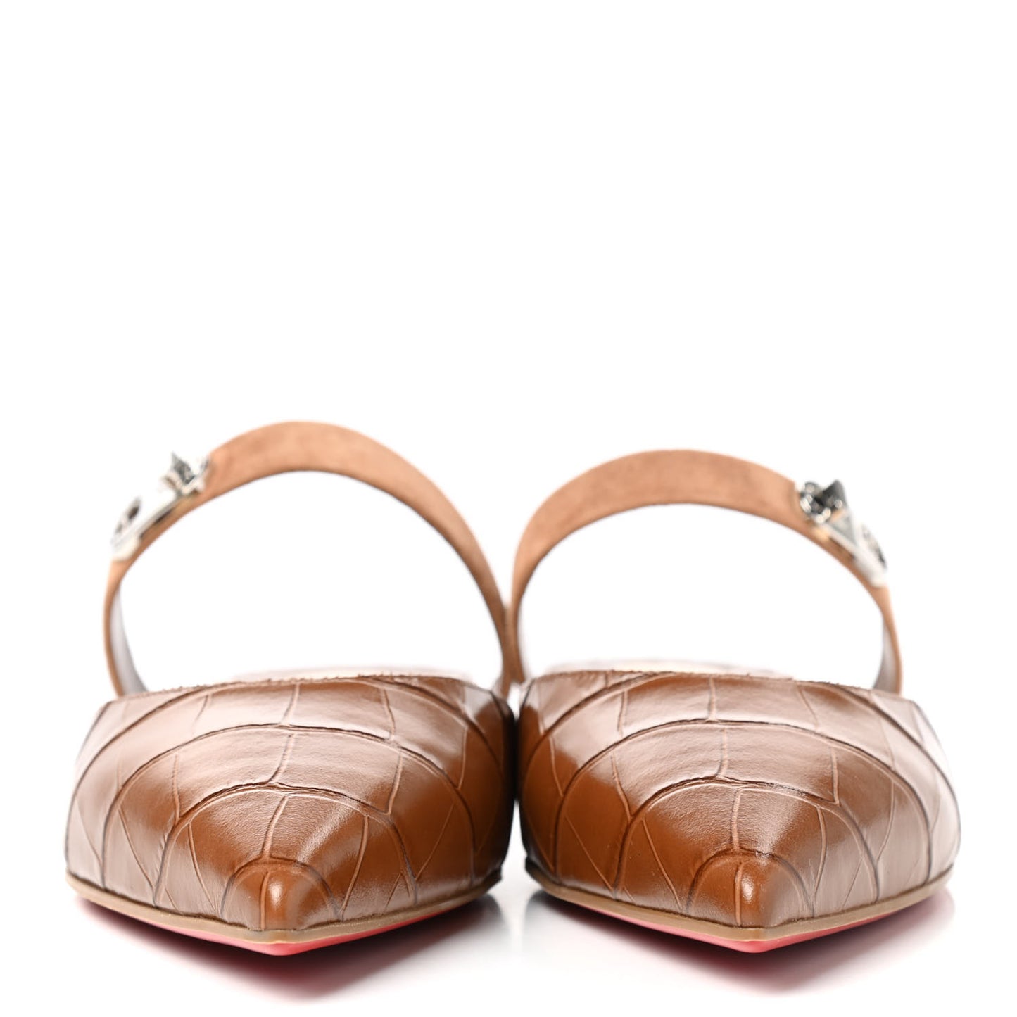 Calfskin Crocodile Embossed Choc Lock Flats 38.5 Biscotto