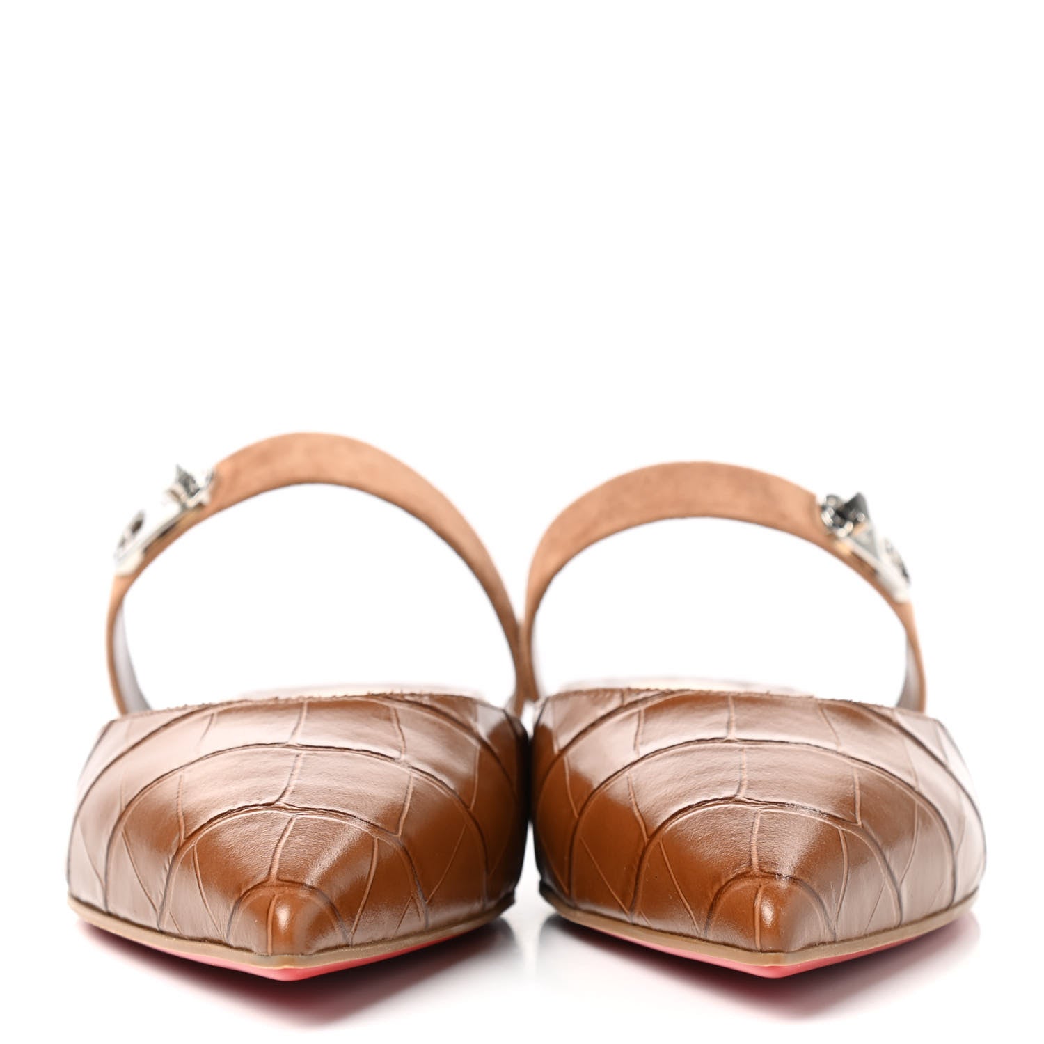 Christian Louboutin Calfskin Crocodile Embossed Choc Lock Flats 38.5 Biscotto 2 of 7