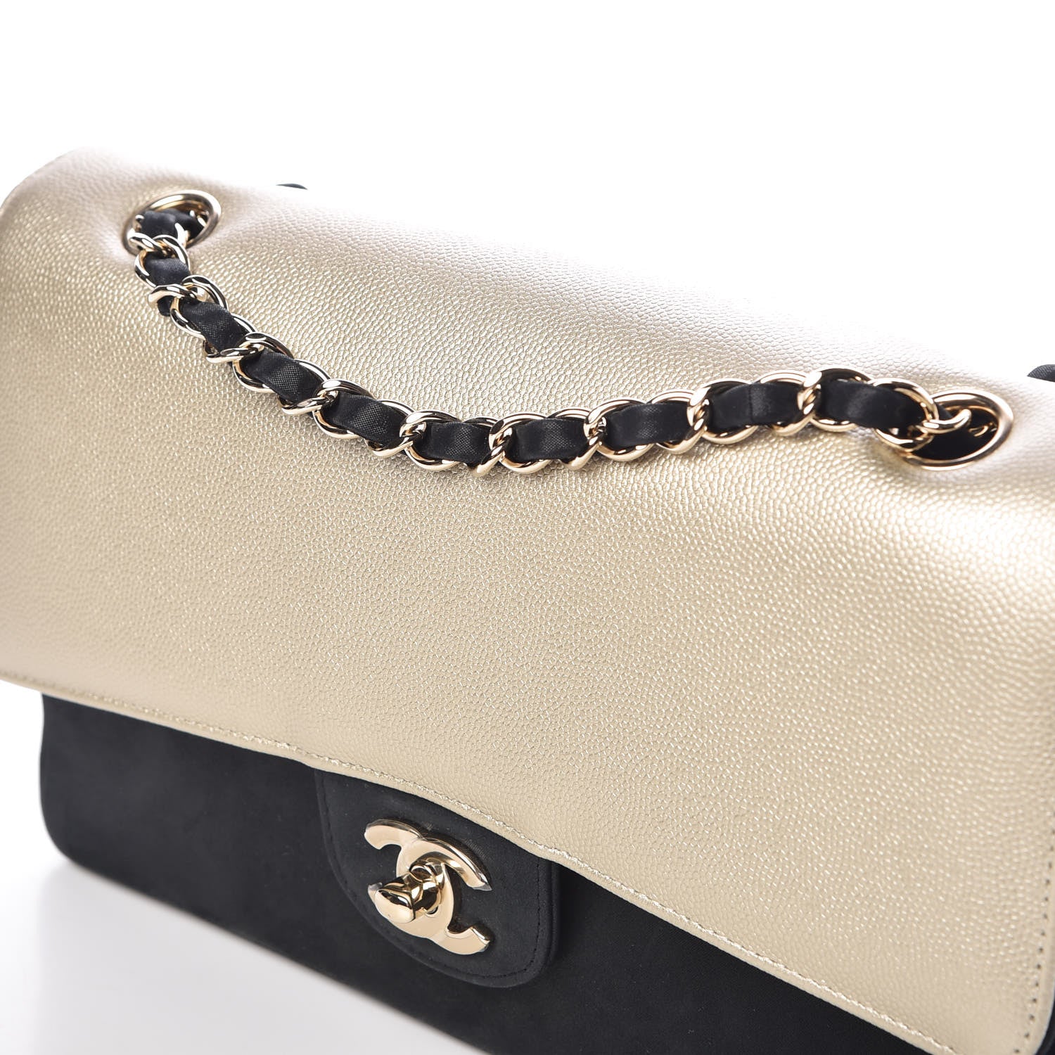 Chanel Caviar Iridescent Calfskin Duo Medium Double Flap Light Gold Black 10 of 10