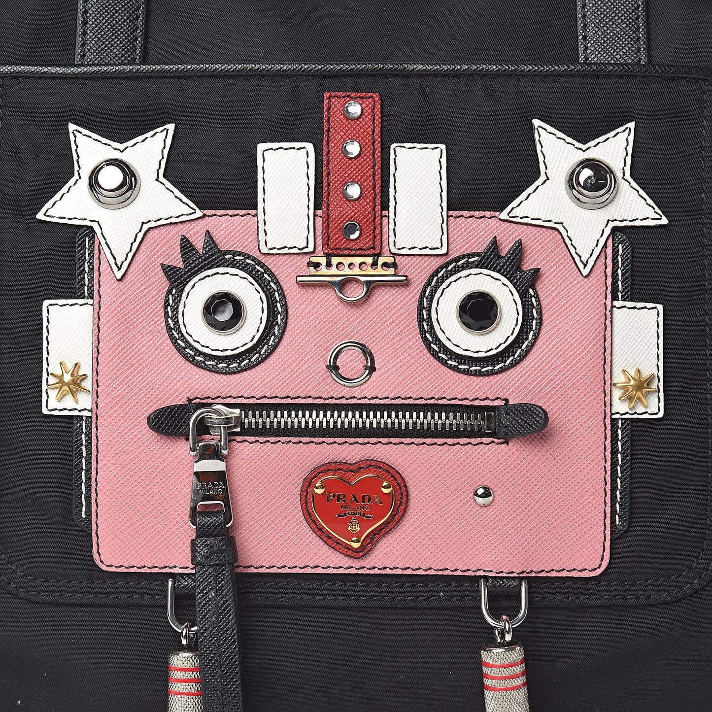 Nylon Tessuto Saffiano Robot Tote Bag Black Petal