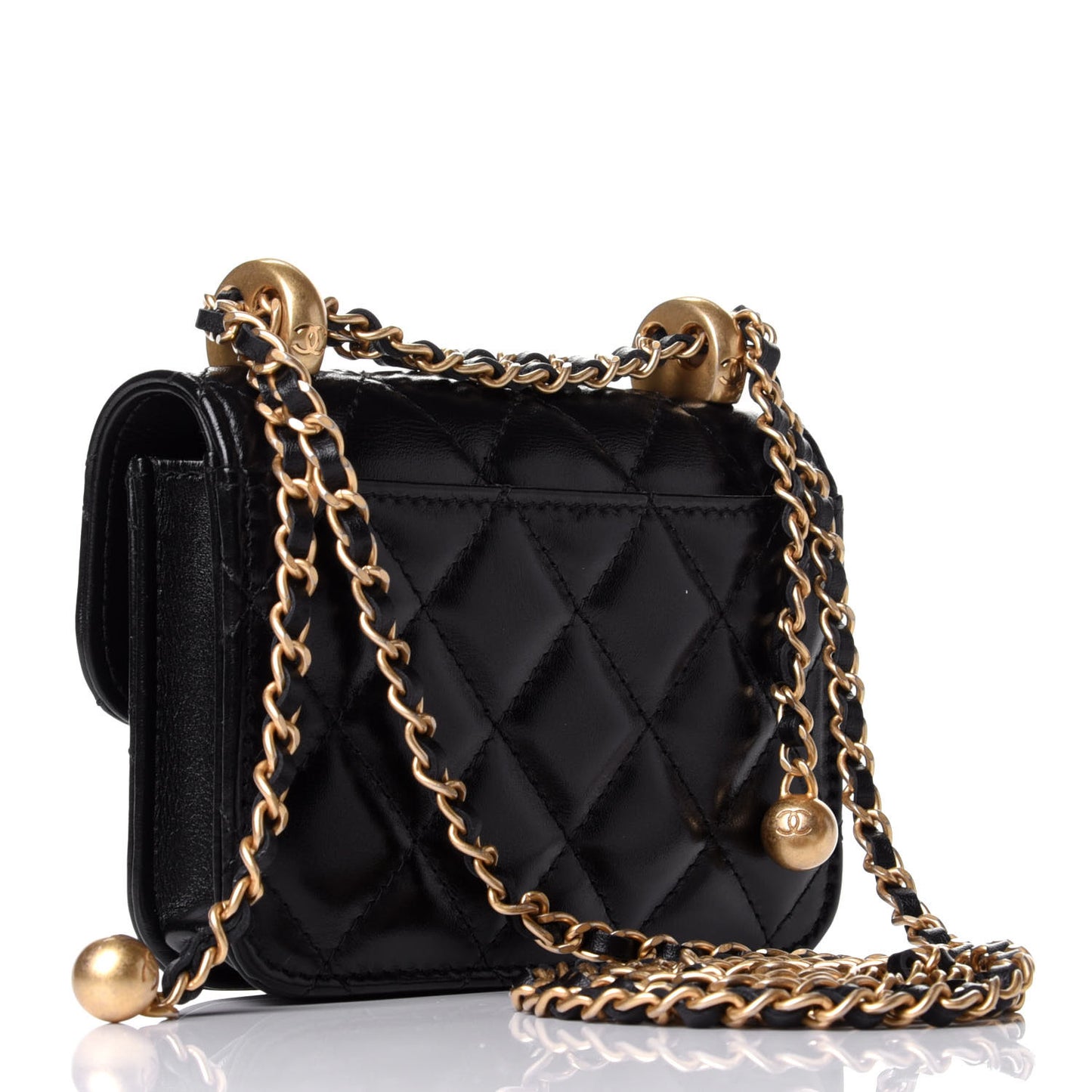 Calfskin Quilted Perfect Fit Coin Purse With Chain Black