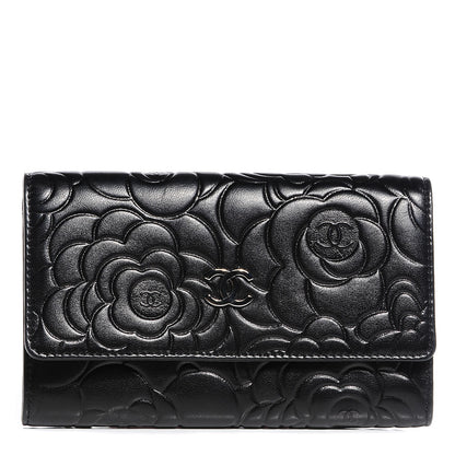 Chanel Lambskin Camellia Flap Wallet Black 1 of 8