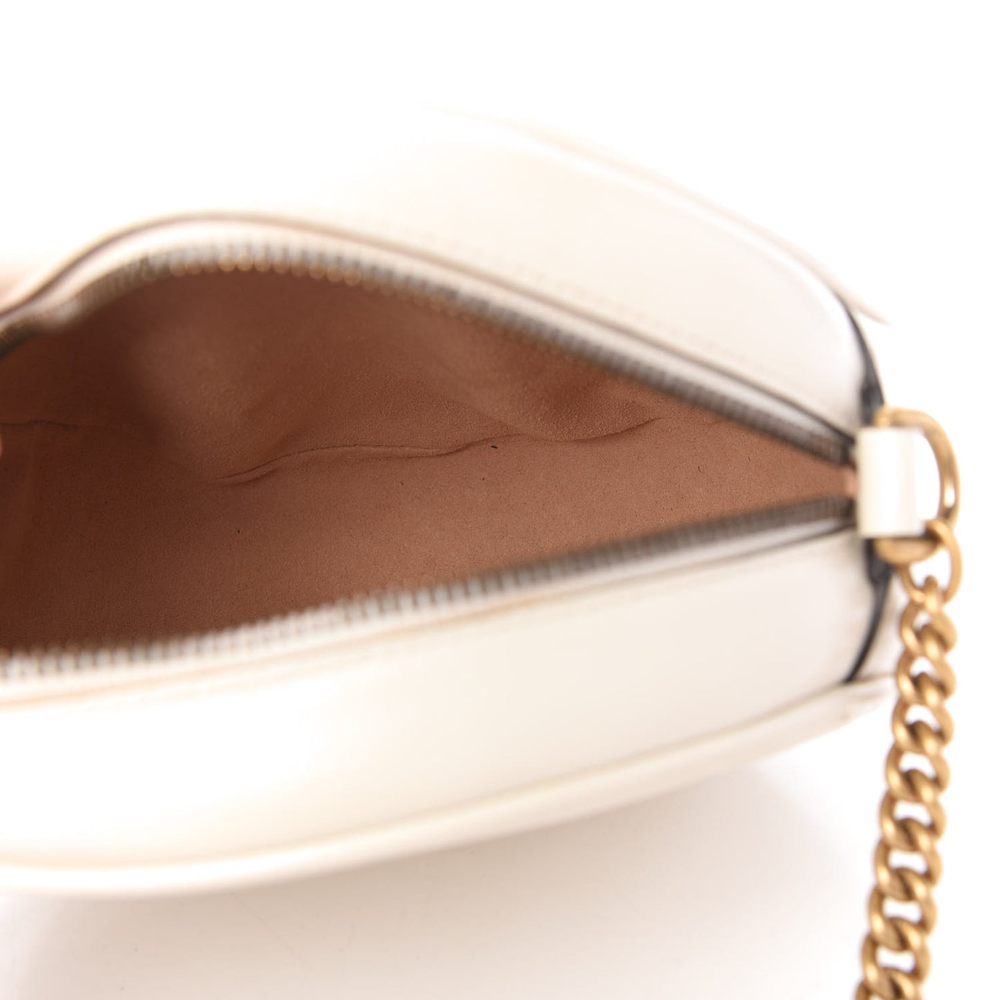 Calfskin Matelasse Mini GG Marmont Round Shoulder Bag White