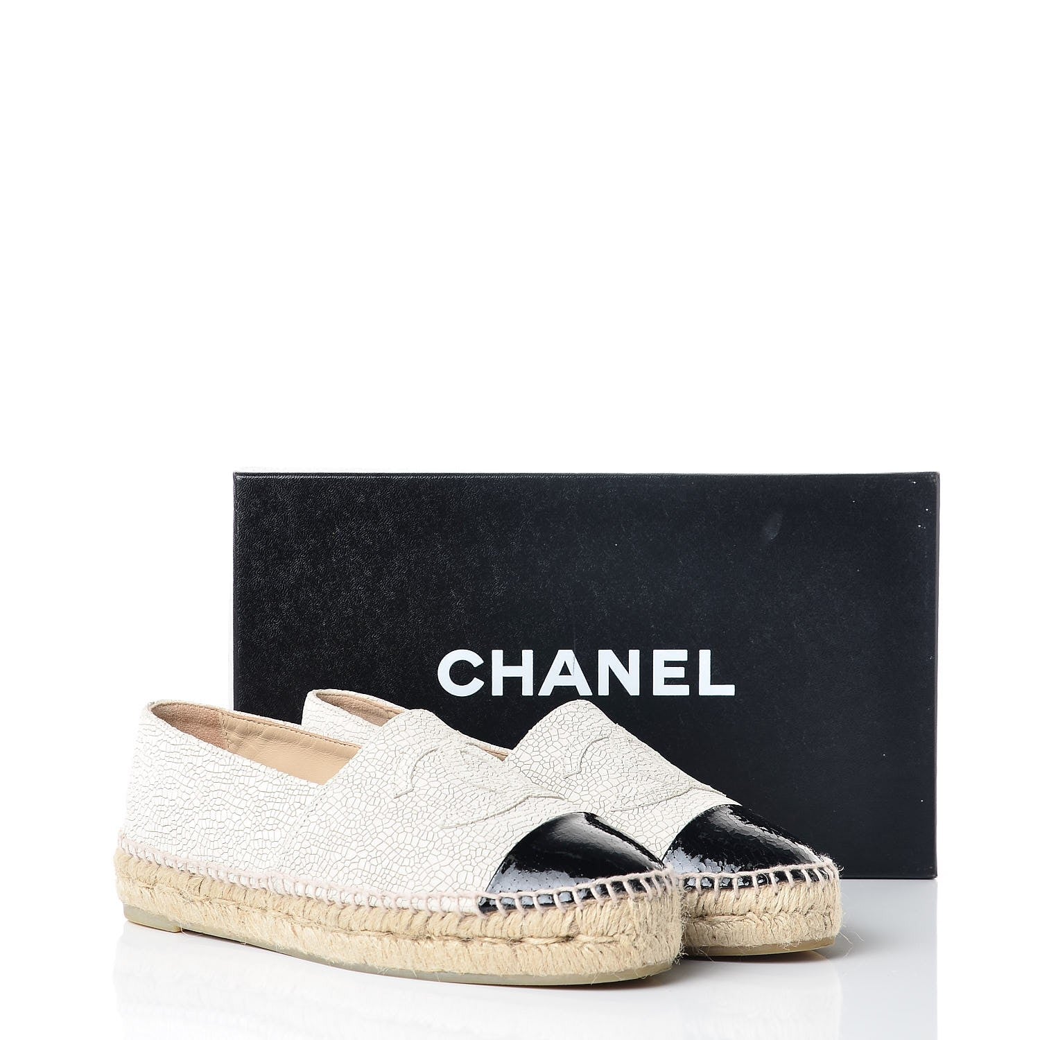 Chanel Crackled Calfskin Espadrilles 37 Light Beige Black 11 of 11