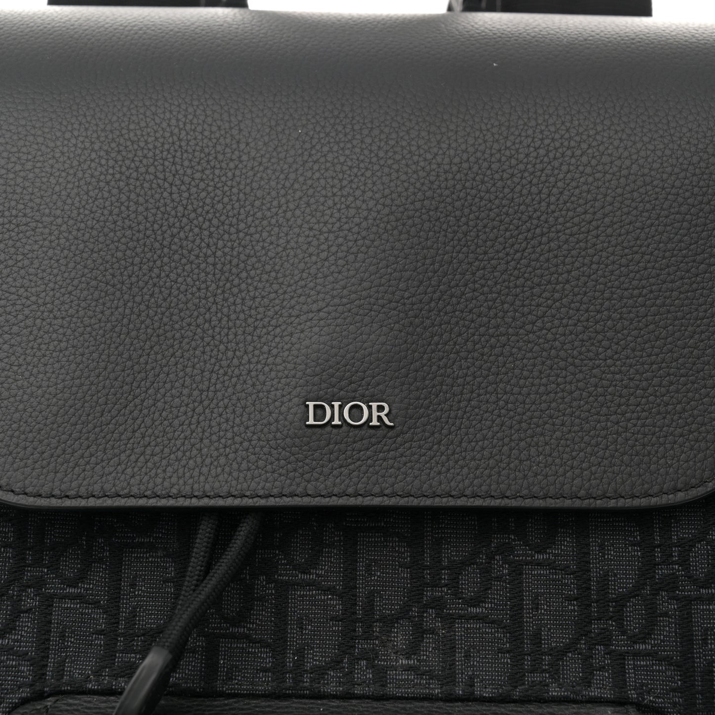 Oblique Jacquard Grained Calfskin Saddle Backpack With Flap Black