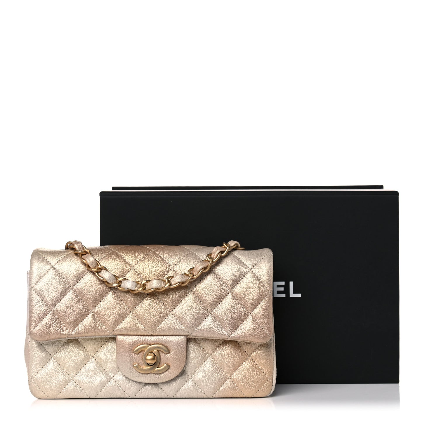 Metallic Goatskin Quilted Mini Rectangular Flap Gold