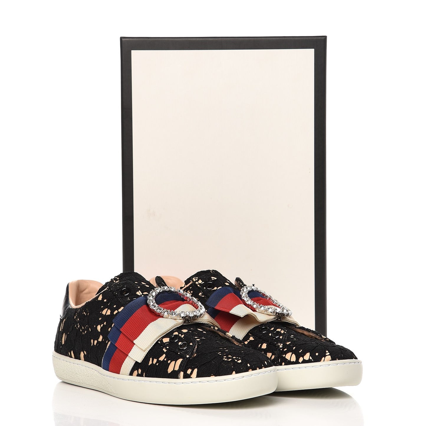 Lace Crystal Sylvie Web Flower Leaf Womens Ace Sneakers 37 Black Tan Beige
