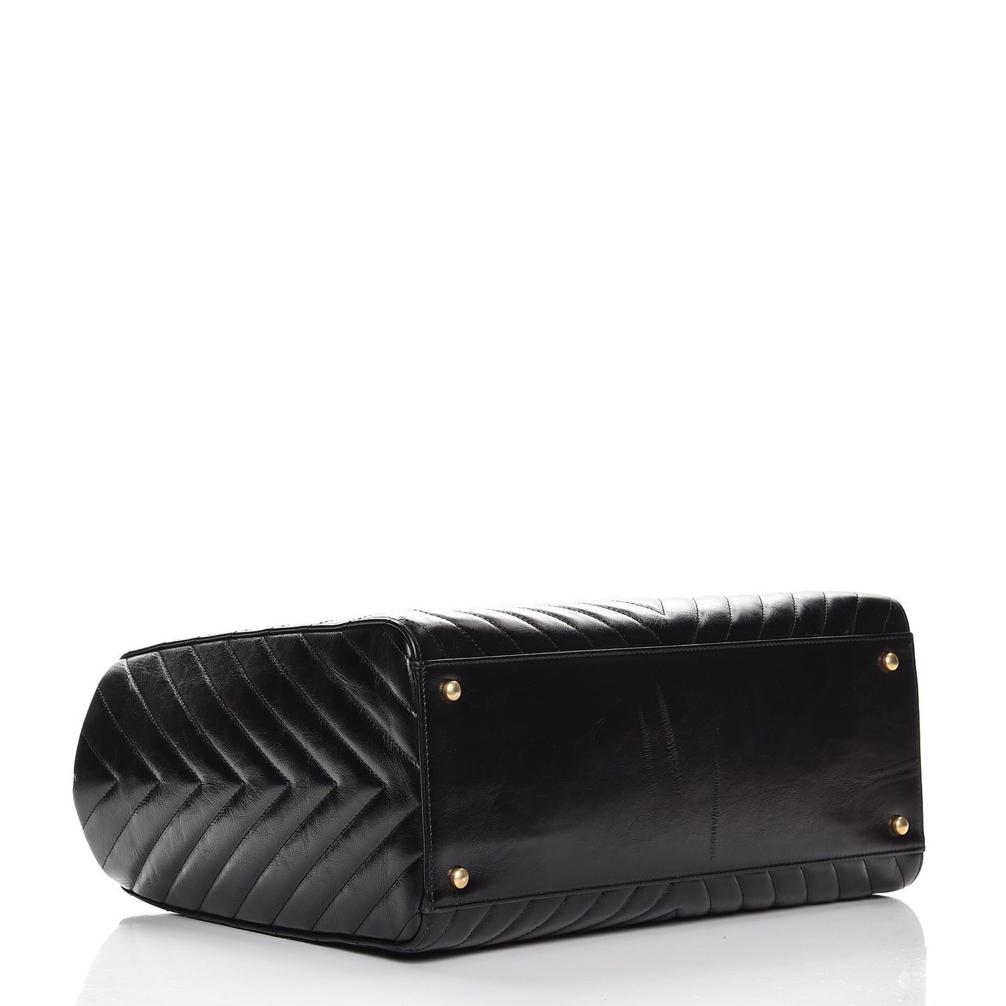 Glazed Calfskin Chevron Quilted Shopper Tote Black