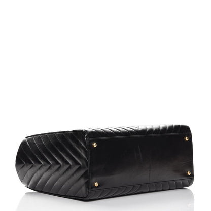Chanel Glazed Calfskin Chevron Quilted Shopper Tote Black 5 of 15