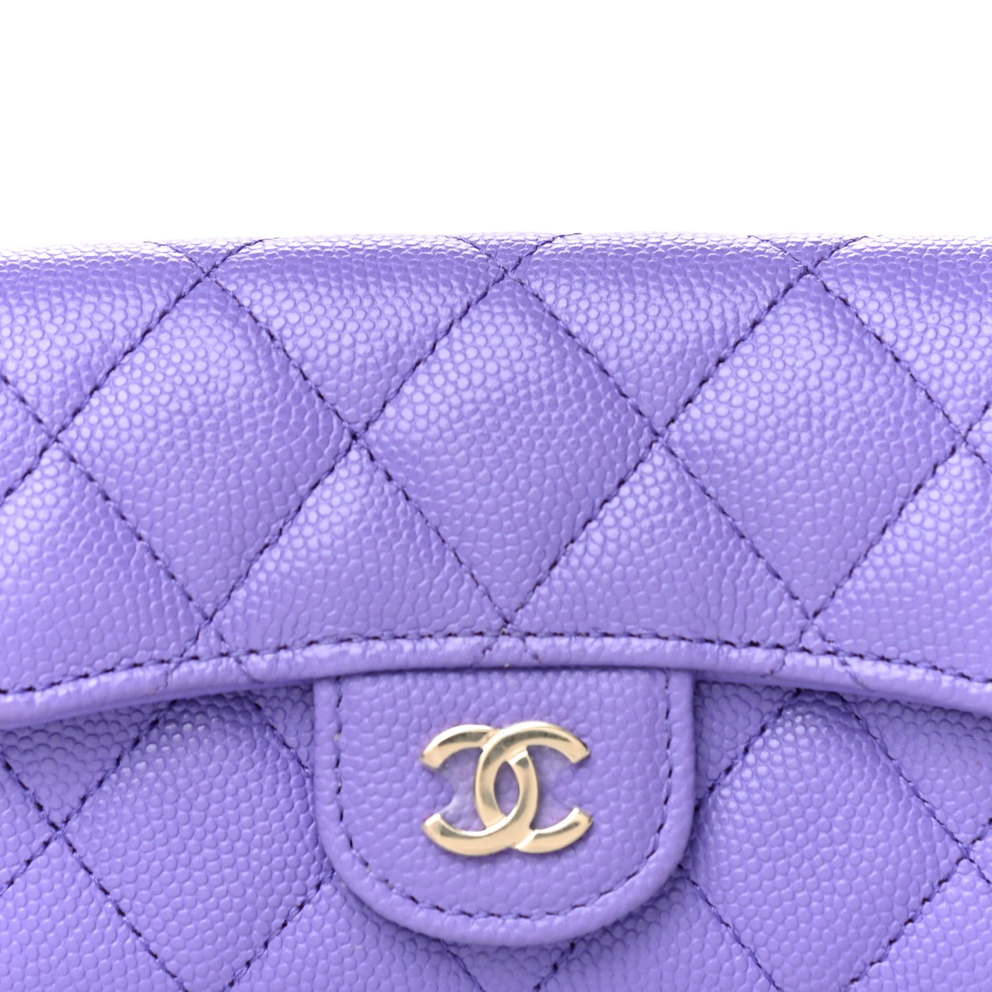 Caviar Quilted Flap Card Holder Wallet Purple
