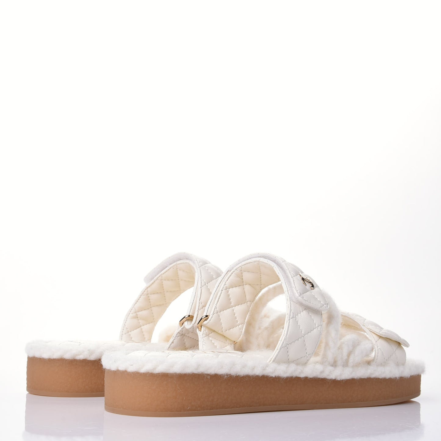 Cord Lambskin Quilted Logo Mules 41 White