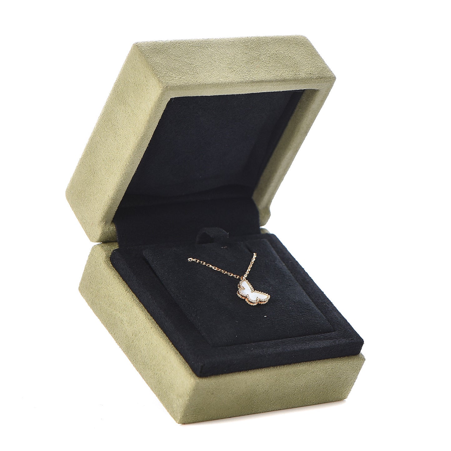 18K Yellow Gold Mother of Pearl Sweet Alhambra Butterfly Pendant Necklace