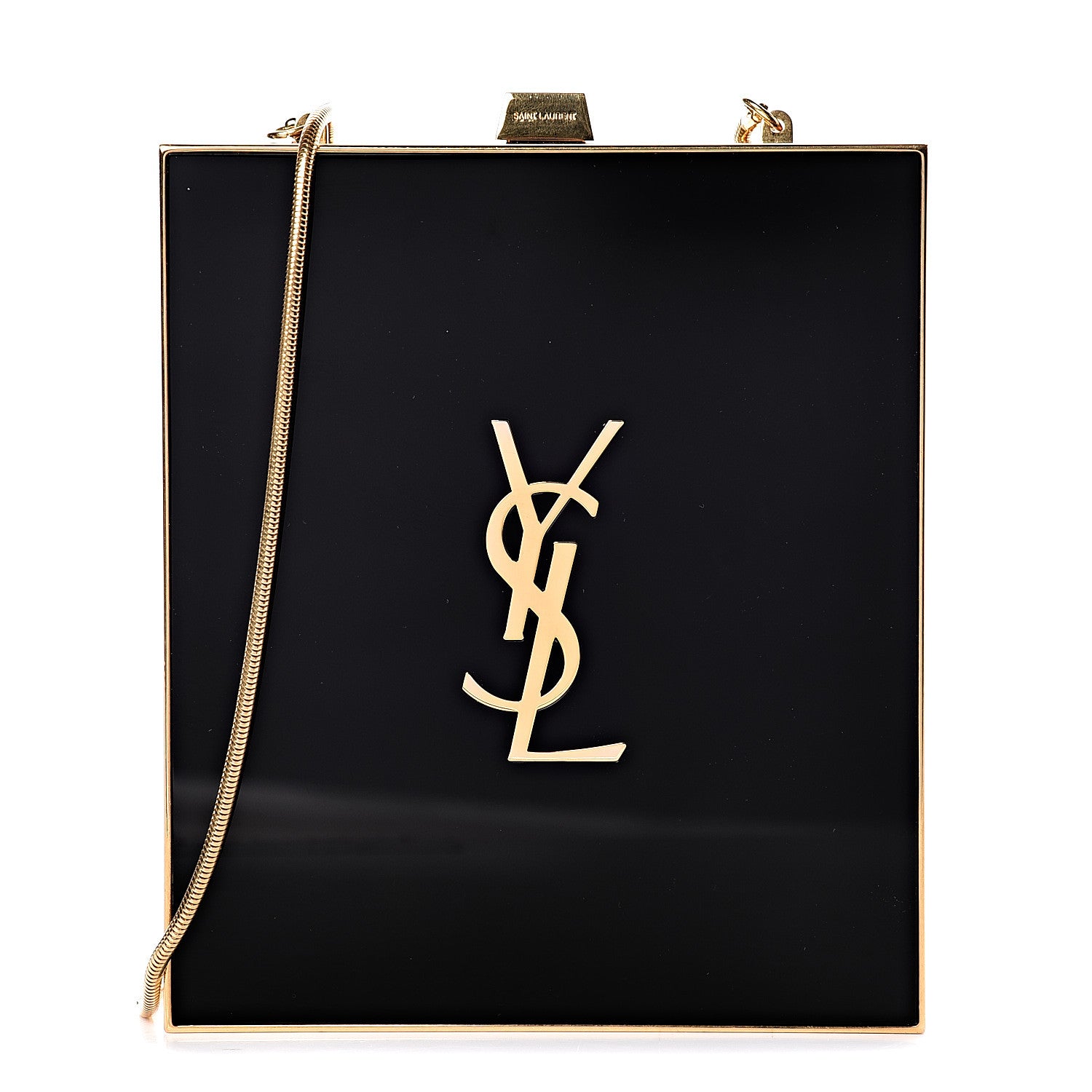 Saint Laurent Plexiglass Monogram Minaudiere Tuxedo Box Clutch Black 1 of 9