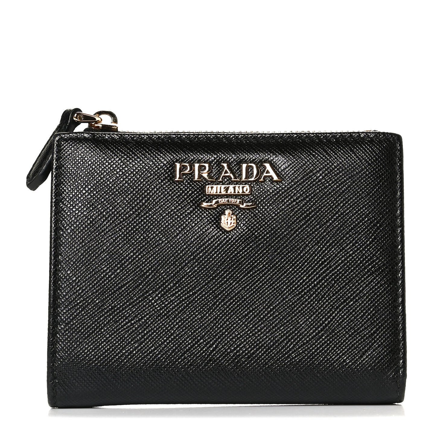 Saffiano Zip Top Compact Wallet Black