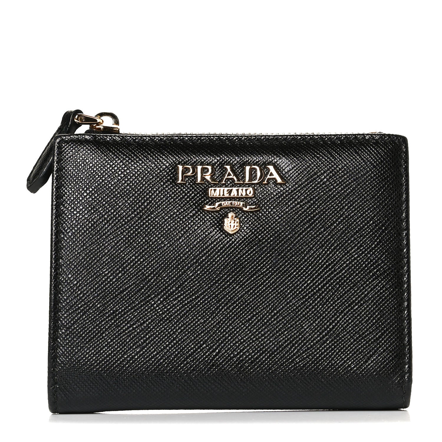 Prada Saffiano Zip Top Compact Wallet Black 1 of 12